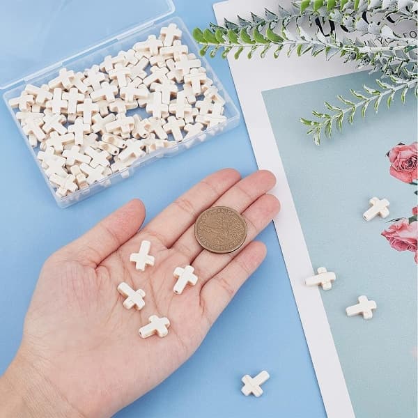 100 stk. Hvide Turkise Kors Perler Syntetisk Sten Perle Charm