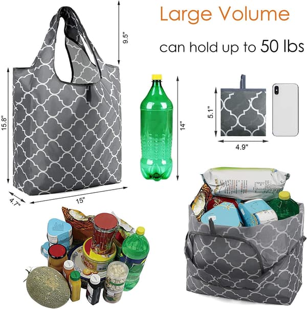 Reusable Grocery Bags, 6 Pack, Extra Large, Ripstop, Washable