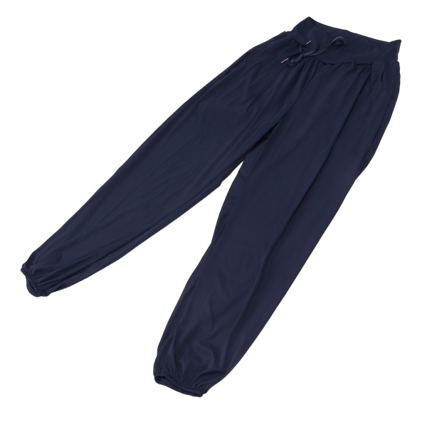 Yoga joggingbukser til kvinder, snøre Løs højtaljede behagelige lounge joggerbukser (marineblå) XL