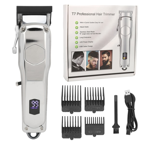 Elektrisk hårtrimmer genopladelig lavstøjsikker digital skærm Trådløs skægklipper med guidekamme til mænd