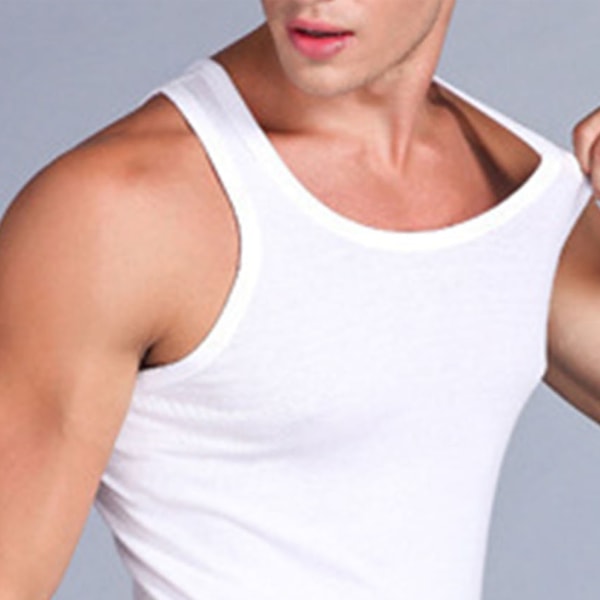 Ärmlöst linne för män med rund hals slimmad mjuk bomull Casual sportväst för löpning Vit XL