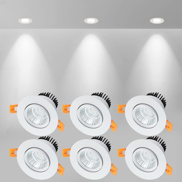 6x LED-infällda spotlights 5W kallvit 6000K vit (75mm)