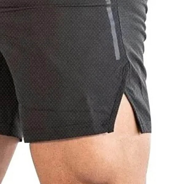 Sportshorts för män med ficka Snabbtorkande Mesh Dragsko-stängning Svart Löparshorts för män för Fitness Svart med White Label XL