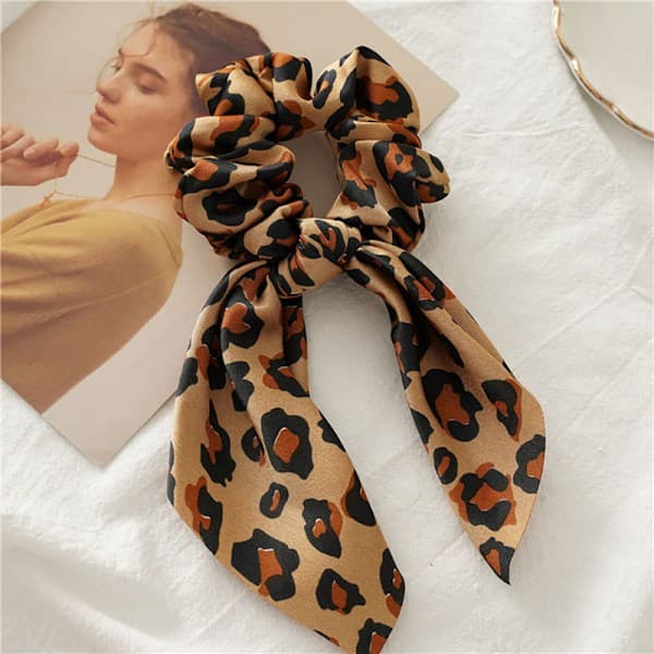 Scrunchies, leopardmønster, hestehale, chiffon
