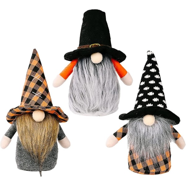Halloween Gnomes plyschdekor, 3 kpl handgjorda älvprydnader, hemdekorationspresenter