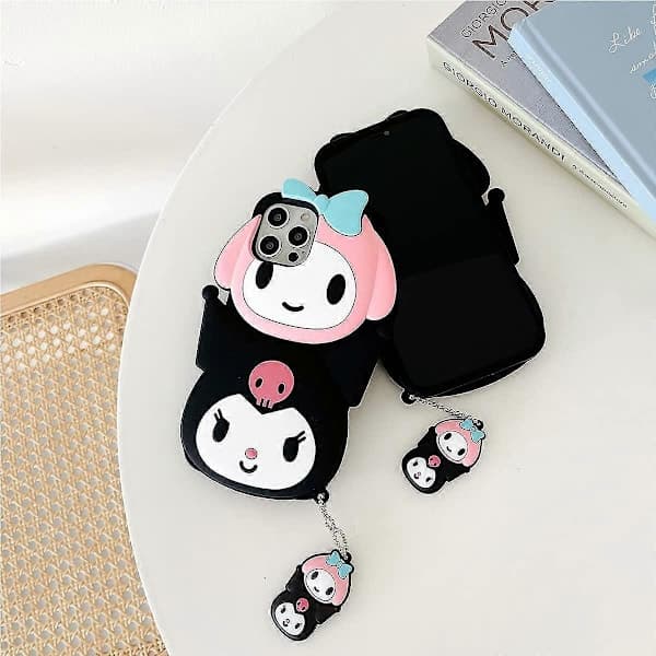 Søtt 3D-tegnet Kuromi & My Melody silikondeksel for iPhone 13 (6,1 tommer)