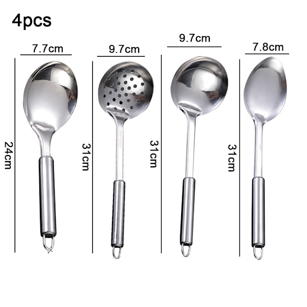 4 kpl ruostumattomasta teräksestä valmistettuja keittiövälineitä