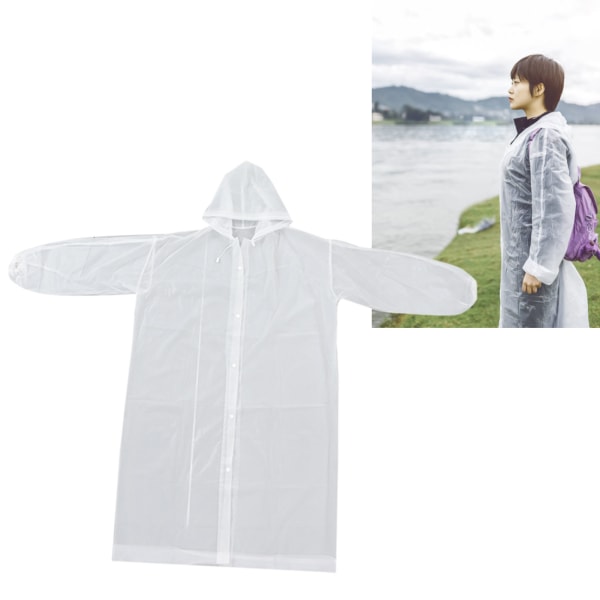 5 stk regnfrakke med hætte fortykket EVA Hurtigtørrende Genanvendelig et stykke regnjakke med hætte til voksne udendørs rejser Hvid