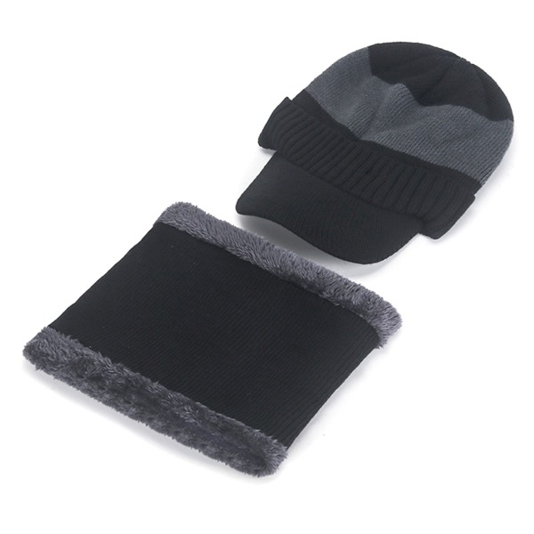 Mössor och halsduk Set Black Cold Proof One Size Stickad cap och halsvärmare för vintermän