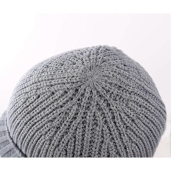 Kasket til mænd, vinter, strikket, tyk, udendørs Lysegrå Light Grey One Size