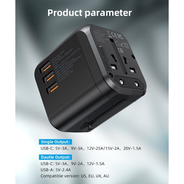 Choetech PD5008 Reiseadapter 30W (Europa/England/USA/Australia)—pa
