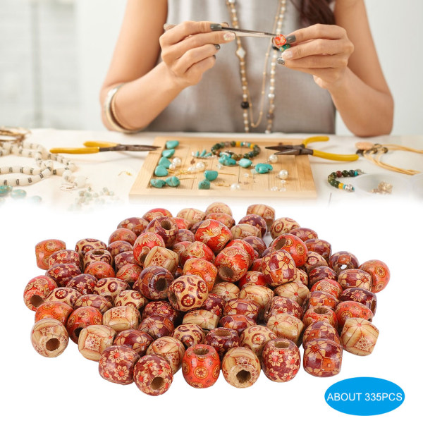 7 mm hål DIY smycken pärlor vintage printed runda trä armband pärlor (16 x 17 mm blandad färg)