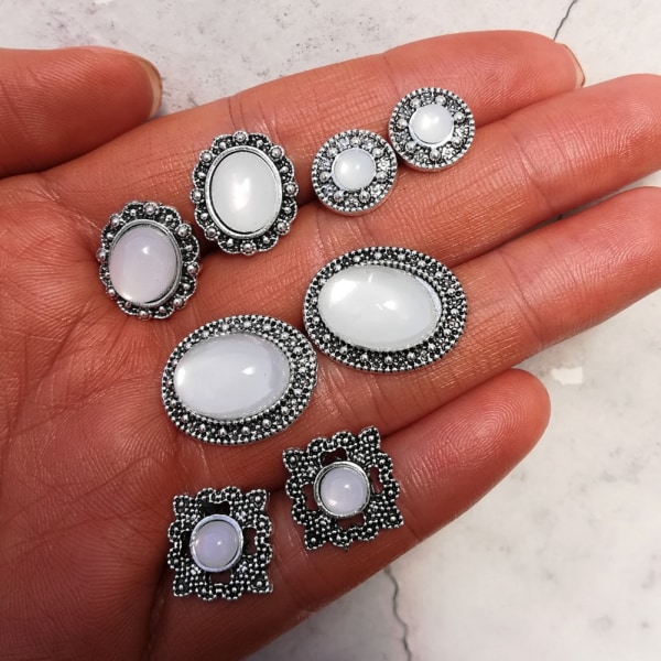 4 par mode enkle opal øreringe legering ørestikker sæt smykker tilbehør gave