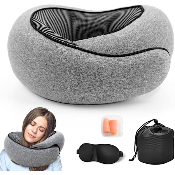 Paris (Grå) Nackkudde, 2024 Ny Nackkudde, Memory Foam Nackkudde, Hopfällbar U-formad Kudde, Perfekt för Flygplan, C