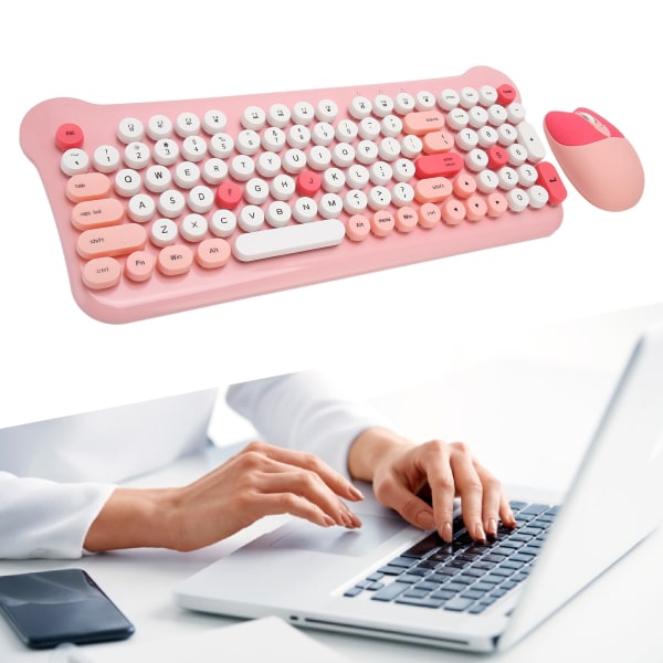 Trådløst tastatur og mus 2,4Ghz-tilkobling Søt tastaturmusesett for Windows 98 7 8 10 11 PC Laptop Pink