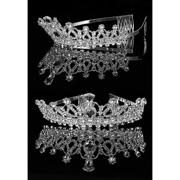 Rhinestone brudkrone 2-pakke krystall bryllupskrone for brud og blomsterpiker hodeplagg med kam (krystall)