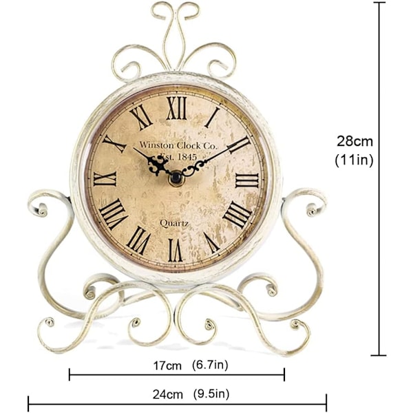 Bordsklocka 28 cm Hög Tyst Icke-Tickande Romersk Retro Konst Skrivbordsklocka för Vardagsrum Sovrum Kontor (Koppar)