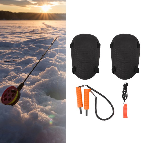 Sikkerhedsværktøj til isfiskeri Udtrækkelige ispinde, hårde EVA-knæbeskyttere og ikke-atomfløjte til beskyttelse udendørs orange
