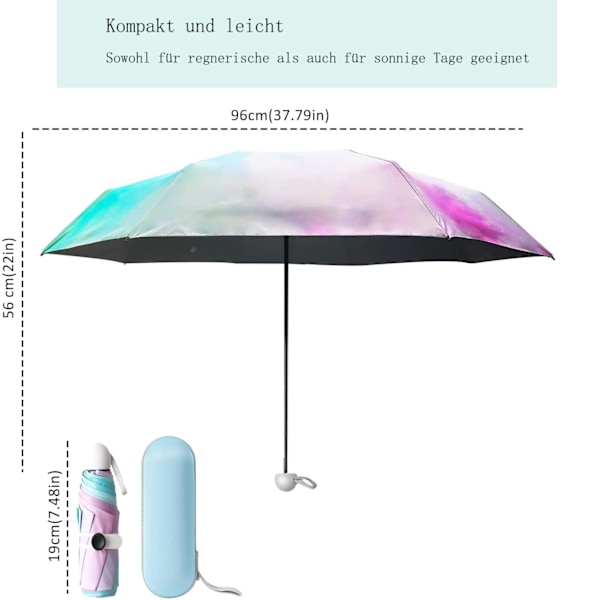 Resparaply Fickparaply Kompakt Paraply Vindtett Sterkt 8 Ribber Sammenleggbart Miniply med Kapselbeskyttelse Parasoll med UV-Beskyttelse Regnbue