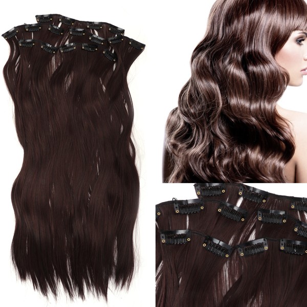 6 stk langt rett hårforlenger parykk stykke sett 16 klips lin brunt hår stykke stylingverktøy