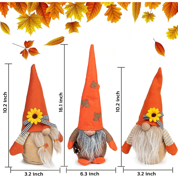 Fall Gnome Plysch, 3-pack handgjorda hösttomtar Svensk ansiktslös dockdekoration Höst Tomte Handgjord svensk gnome Thanksgiving Day