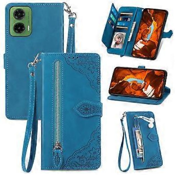 Til Motorola Moto G35 5G Etui Lynlås Pung PU Læder Blomsterpræg Telefoncover