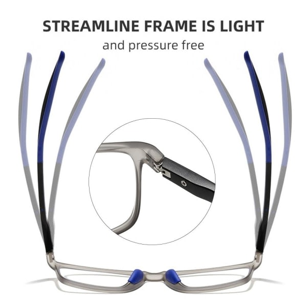 Anti-Blue Light Läsglasögon Fyrkantiga glasögon GREY STRENGTH Grå Styrka 150 Grey Strength 150