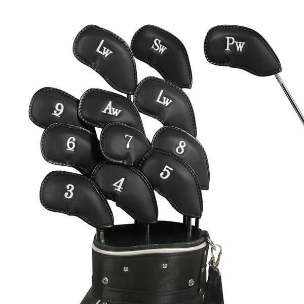12 kpl golfin rautapäällinen set numeroilla Pehmeä suojaava golfpään cover päänsuojus kenttäharjoituksiin, musta