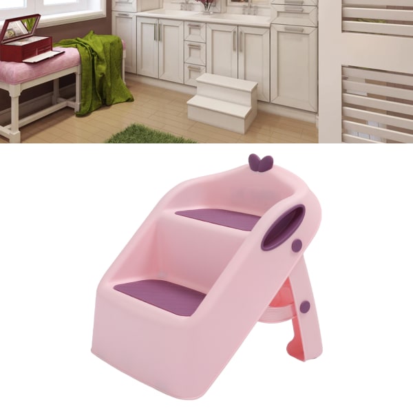 3 i 1 toalett pottetrening krakk Sklisikret sammenleggbar 2-trinns vask Toalettkrakk for babybad Rosa
