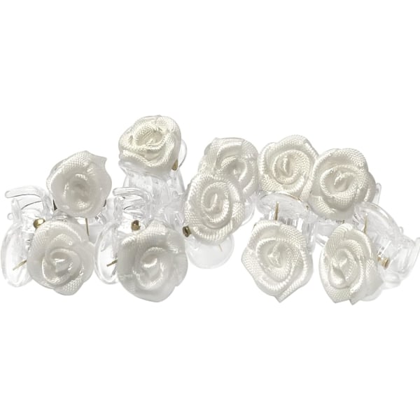 10 stykker hårklämmor dekorerede med roser, vit blomspänne,