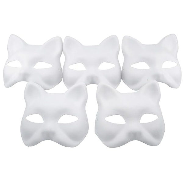 Størrelse 5 Kattemaske til maling, Dyrekostumemaske DIY hvid maske Halv Velegnet til maskerade Halloween Cosplay Maske Kostume Festartikler 5pcs