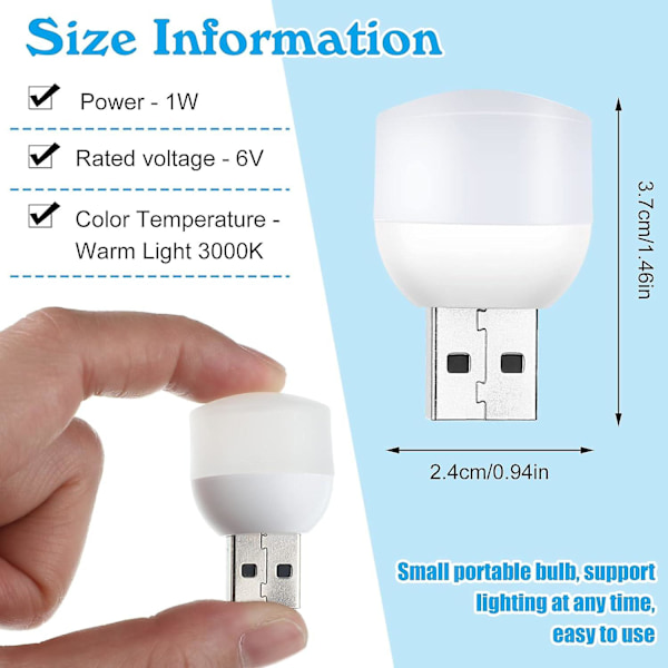 16 st Mini Nattlampa USB Nattlampa LED Lampa Plug-in Stämningsljus USB Bärbar Hemljus Lampa för Sovrum Toalett Kök Bil, Varmvit