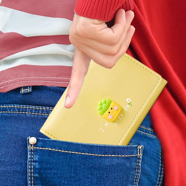 Fashionabla kort damplånbok, enkel söt studentmyntväska keltainen