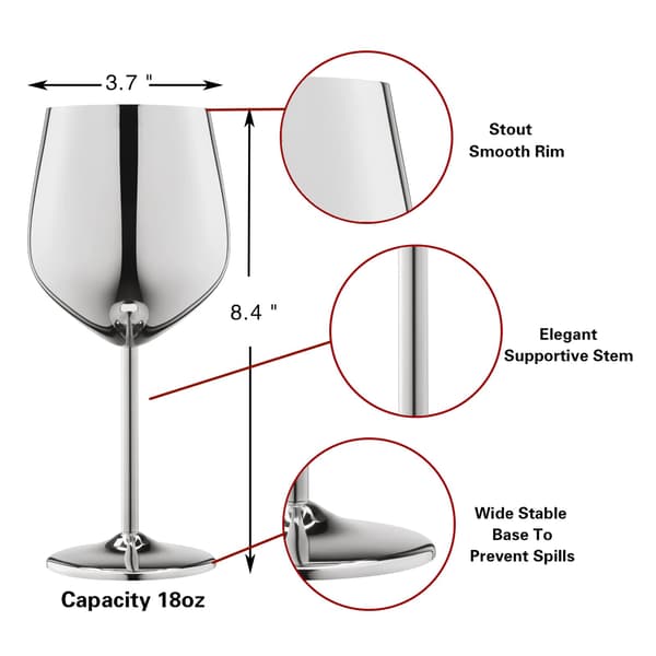 Sølv Vin Glas Sæt med 4, 550ml Ukrossbart Sølvbæger, Rustfrit Stål Vinglas, Unikt og Bærbart Metal Vinglas
