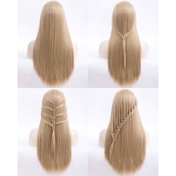 Blond Peruk med Lugg, Lång Rak Askblond Peruk för Kvinnor, 68 cm Värmebeständig Syntetisk Damperuk för Cosplayfest Halloween