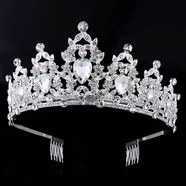 Luksuriøs barokk vintage brudekrone Tiara SØLV Sølv Silver