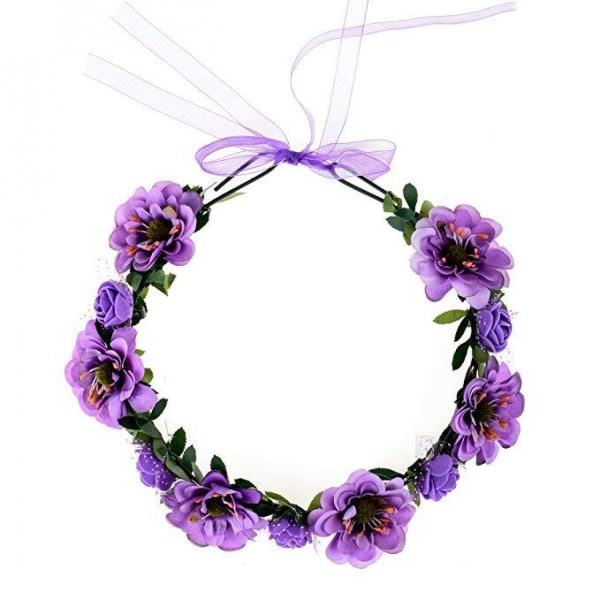 Flower Leave Crown Bridal Halo Pannband med justerbart band----Lila