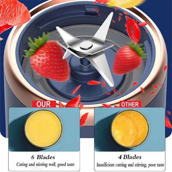 Bærbar blender, 6 kniver i rustfritt stål, USB oppladbar, for smoothies, juicer og reise, 400 ml, blå