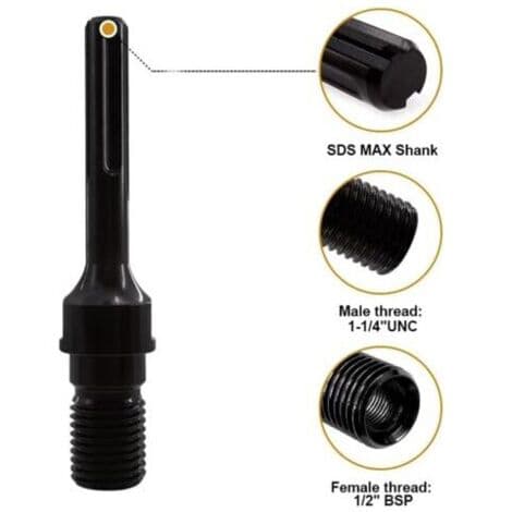 MAX PLUS adapter til diamantborekrone 1 1/4\" UNC, adapter til kerneboremaskine 190mm 1 stk.pa