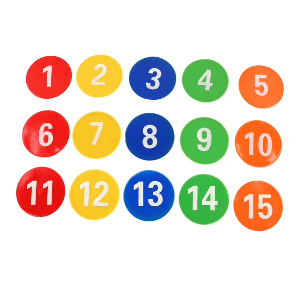 Sports Number Spots Marker 1 till 15 Matta Number Spot Markers med 5 ljusa färger för fotbollsträning