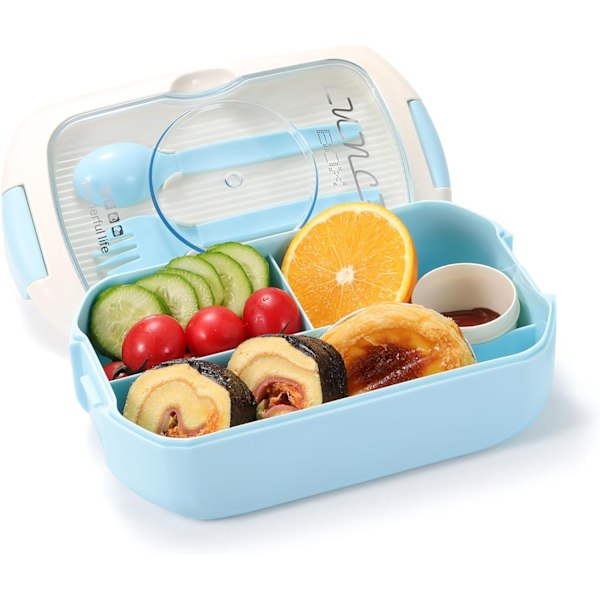 Bentobox-set, Bentobox för barn och vuxna, Återanvändbara matlådor med gaffel och sked (utan kopp) Blue