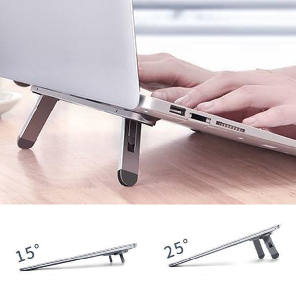 Sammenfoldelig Laptop Riser Varmeafledning Usynlig Bærbar Aluminiumslegering Justerbar Laptop Stand til Skrivebord Sølv