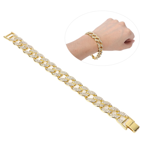 Kedja Armband Rhinestones Legering Hip Hop Style 8in Smycken Kläder Dekorativa Tillbehör Guld