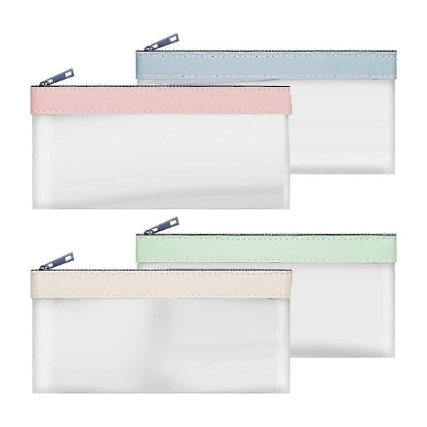4 Pcs Pengeposer med Glidelås, Kontantkonvolutter, Pengepung, Klare Bankinnskuddsposer, Bankpose, Cas.pa