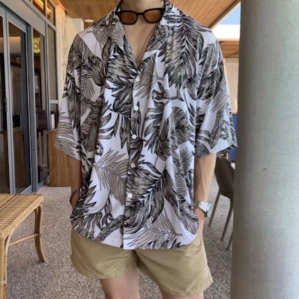 Hawaiian Blossom Shirt Kortärmad skjorta för män VIT L L White