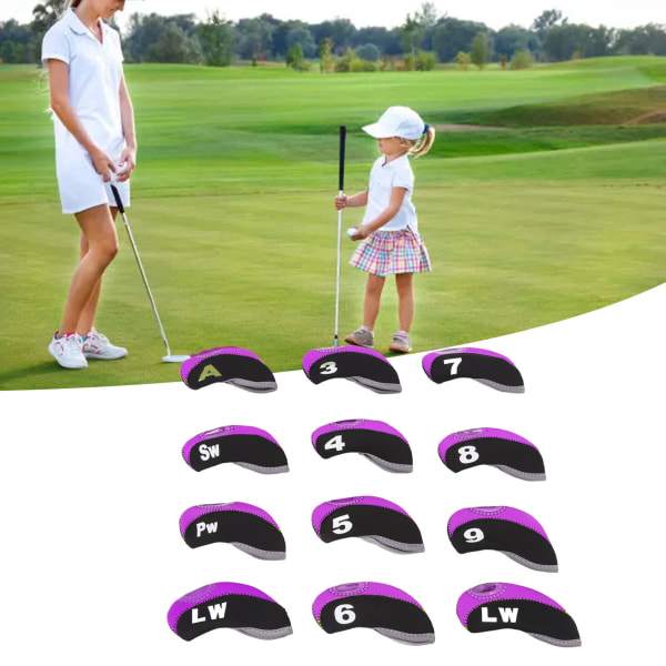 12 STK Golfkøllehovedbeskytter Neopren Ridsesikker Golfkøllehovedbeskytter til udendørs sort og lilla