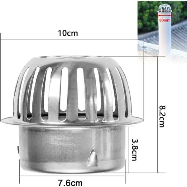Tagrende si i rustfrit stål til at holde afløb rene. Stopper blade og skidt. Egnet til 76 mm ID-rør
