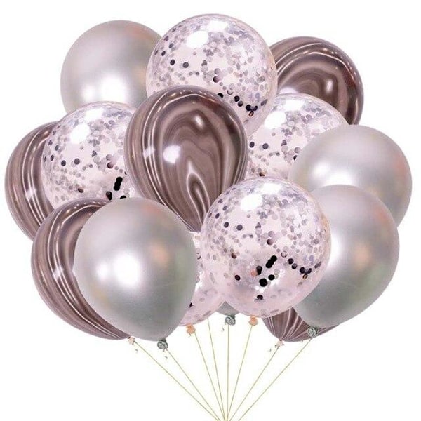 15 stk Gull Svarte Latex Ballonger Bursdagsfest Dekorasjon Agat Helium Ballonger for Barn Voksen Dekorativt Leke Silver