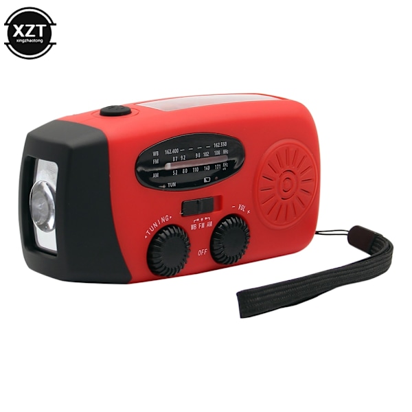 Vevradio med Solcellepanel, Lommelykt og Powerbank rød red