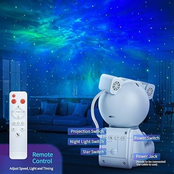 Paris_Astronaut Galaxy Projektor, Stjerneprojektor med timer og fjernbetjening, Galaxy Projektor med måneskin